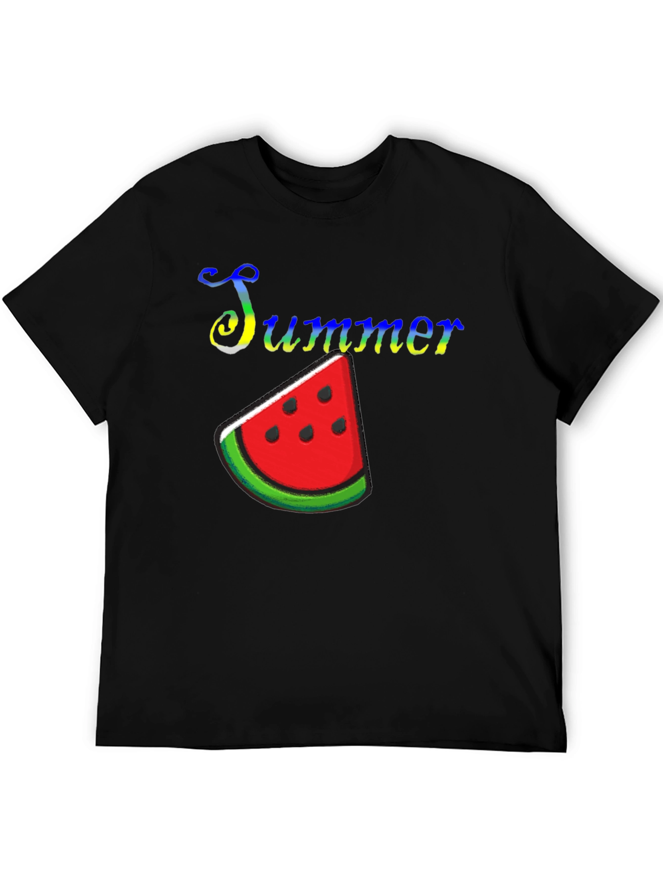 Summer Watermelon Graphic Print Black T-Shirt