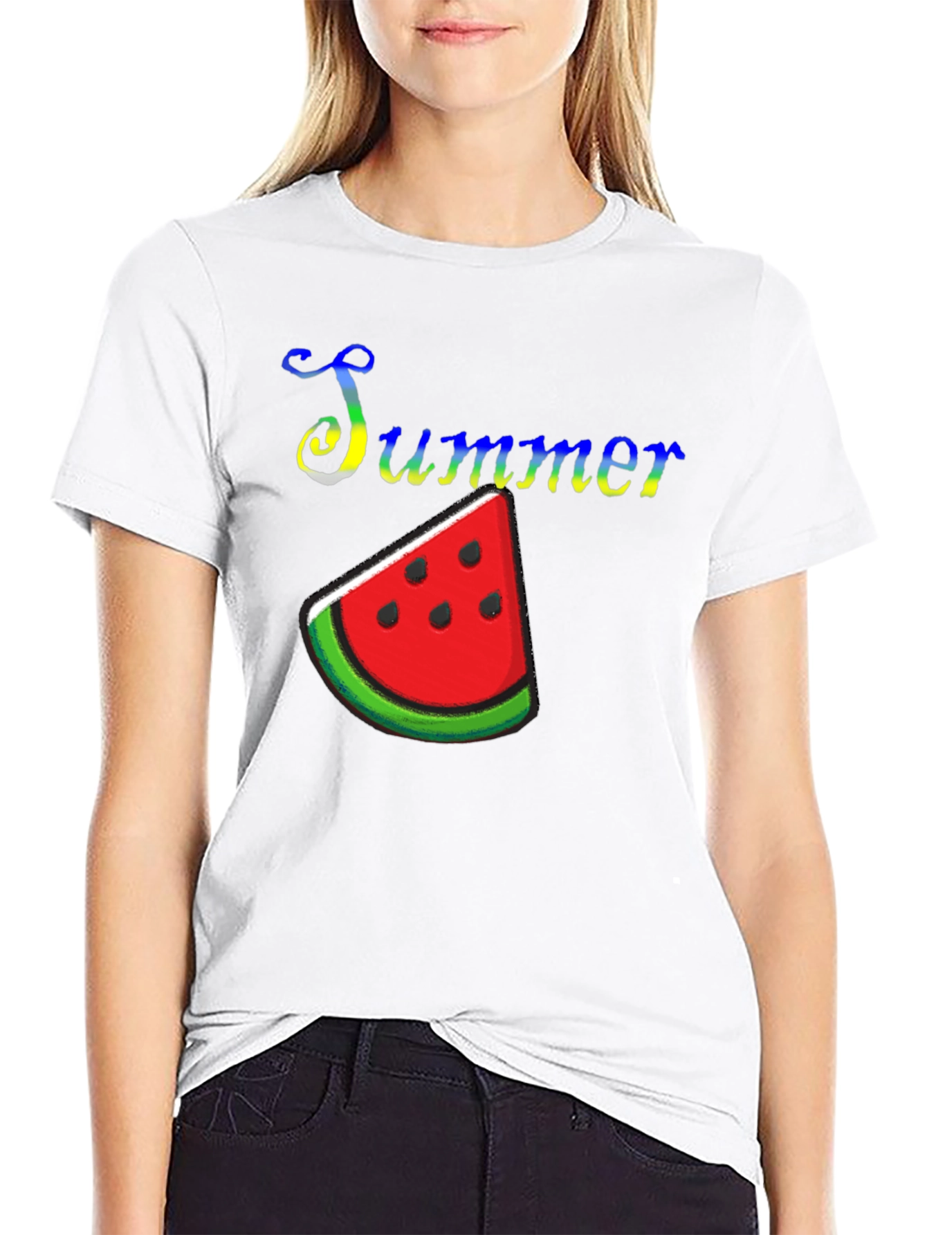 Summer Watermelon Graphic Print Black T-Shirt