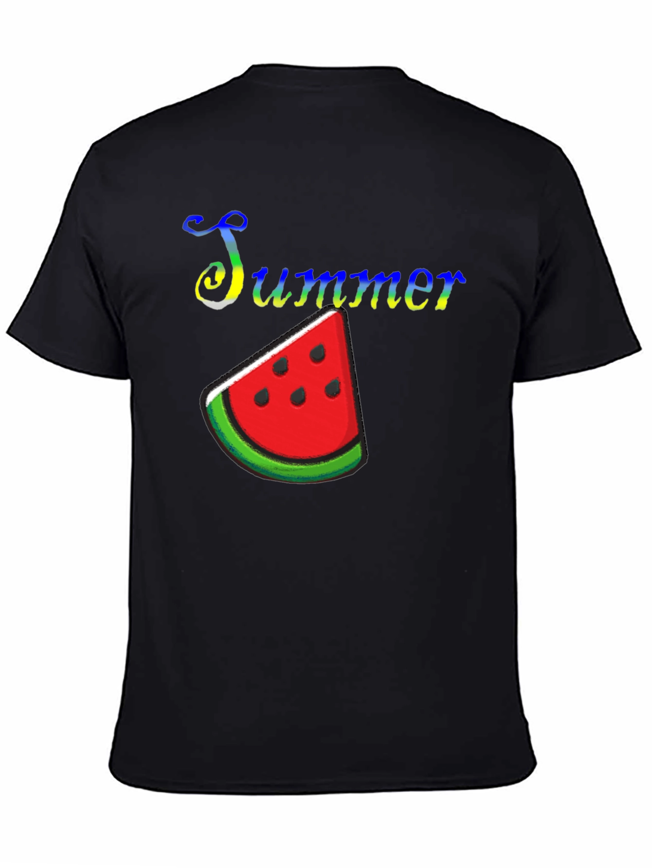 Summer Watermelon Graphic Print Black T-Shirt