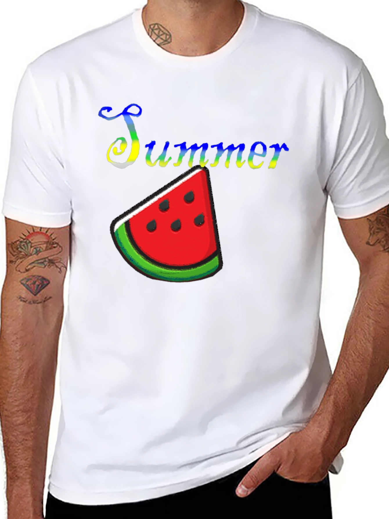 Summer Watermelon Graphic Print Black T-Shirt