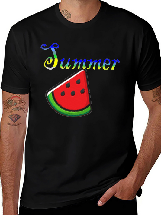 Summer Watermelon Graphic Print Black T-Shirt