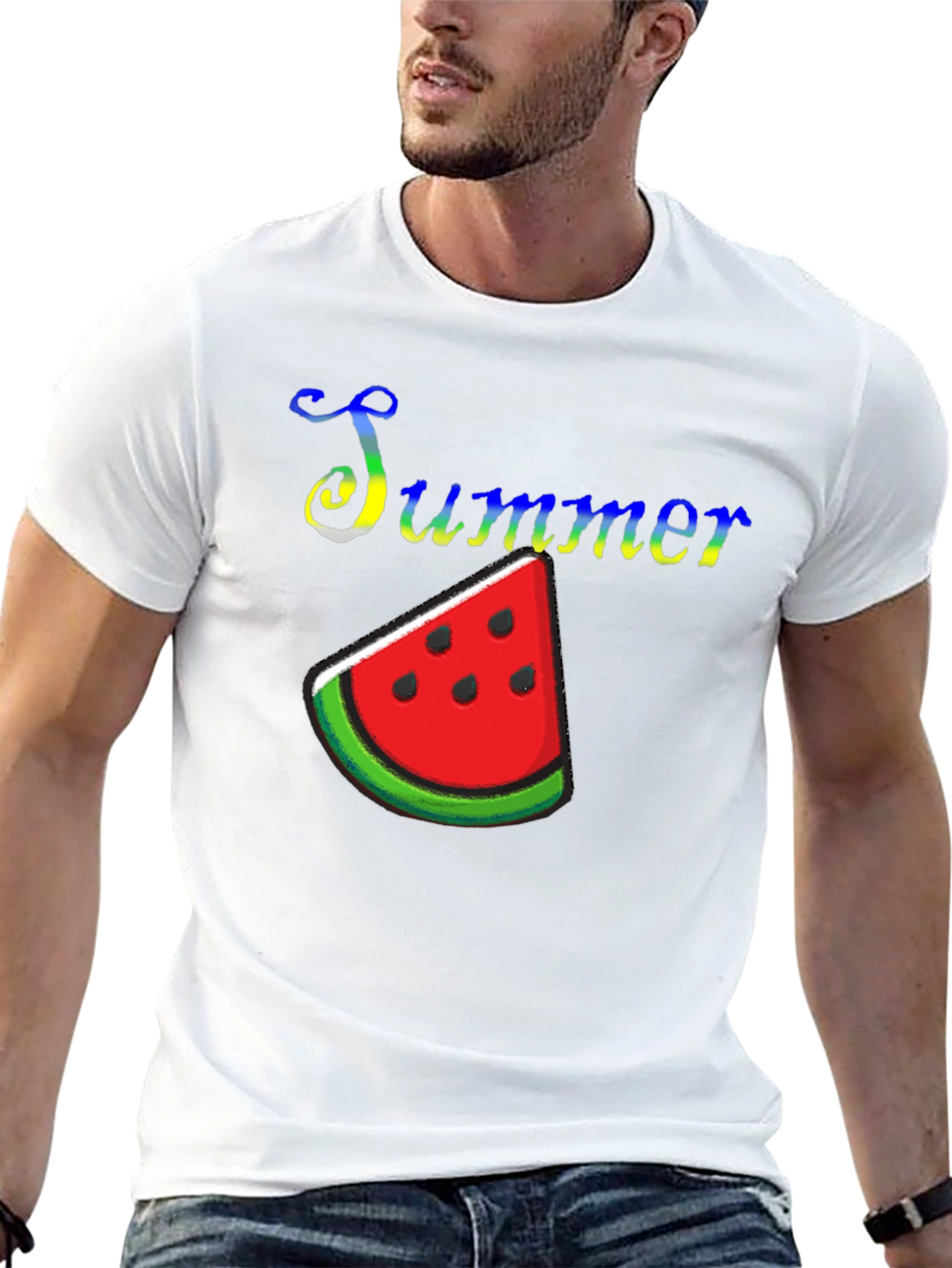 Summer Watermelon Graphic Print Black T-Shirt