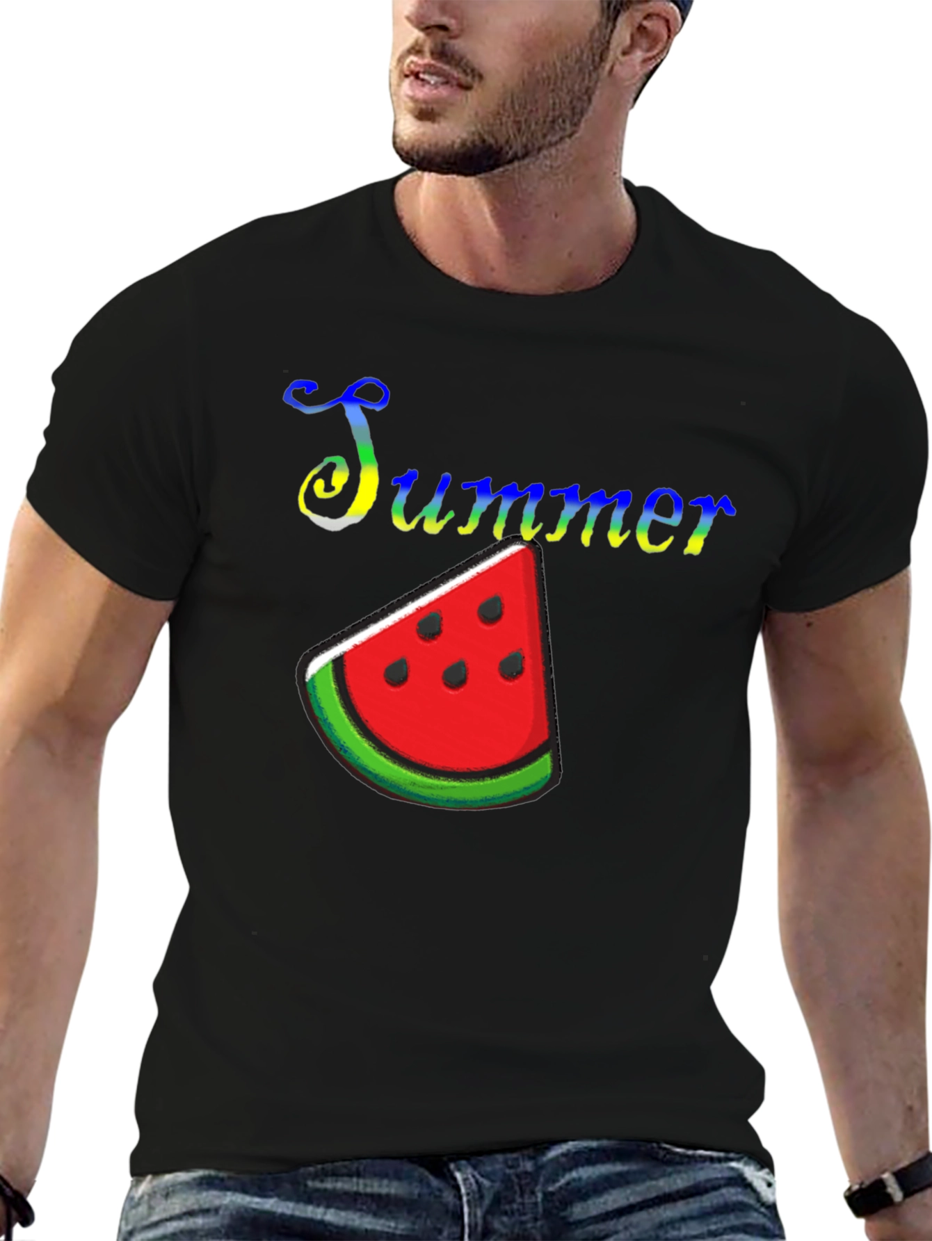 Summer Watermelon Graphic Print Black T-Shirt