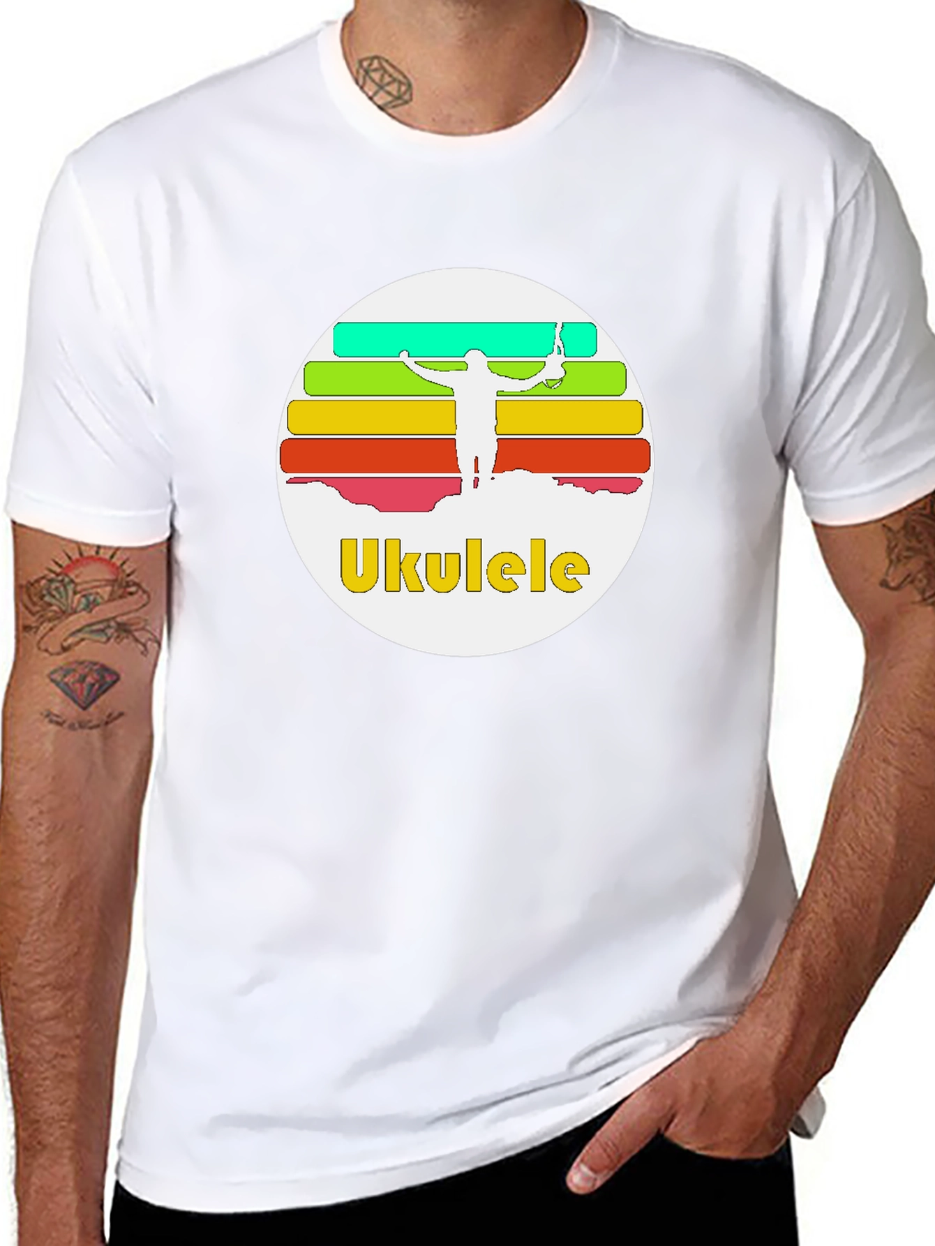 Ukulele Sunset T-Shirt - Retro Style Black Tee