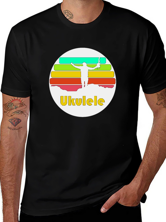 Ukulele Sunset T-Shirt - Retro Style Black Tee