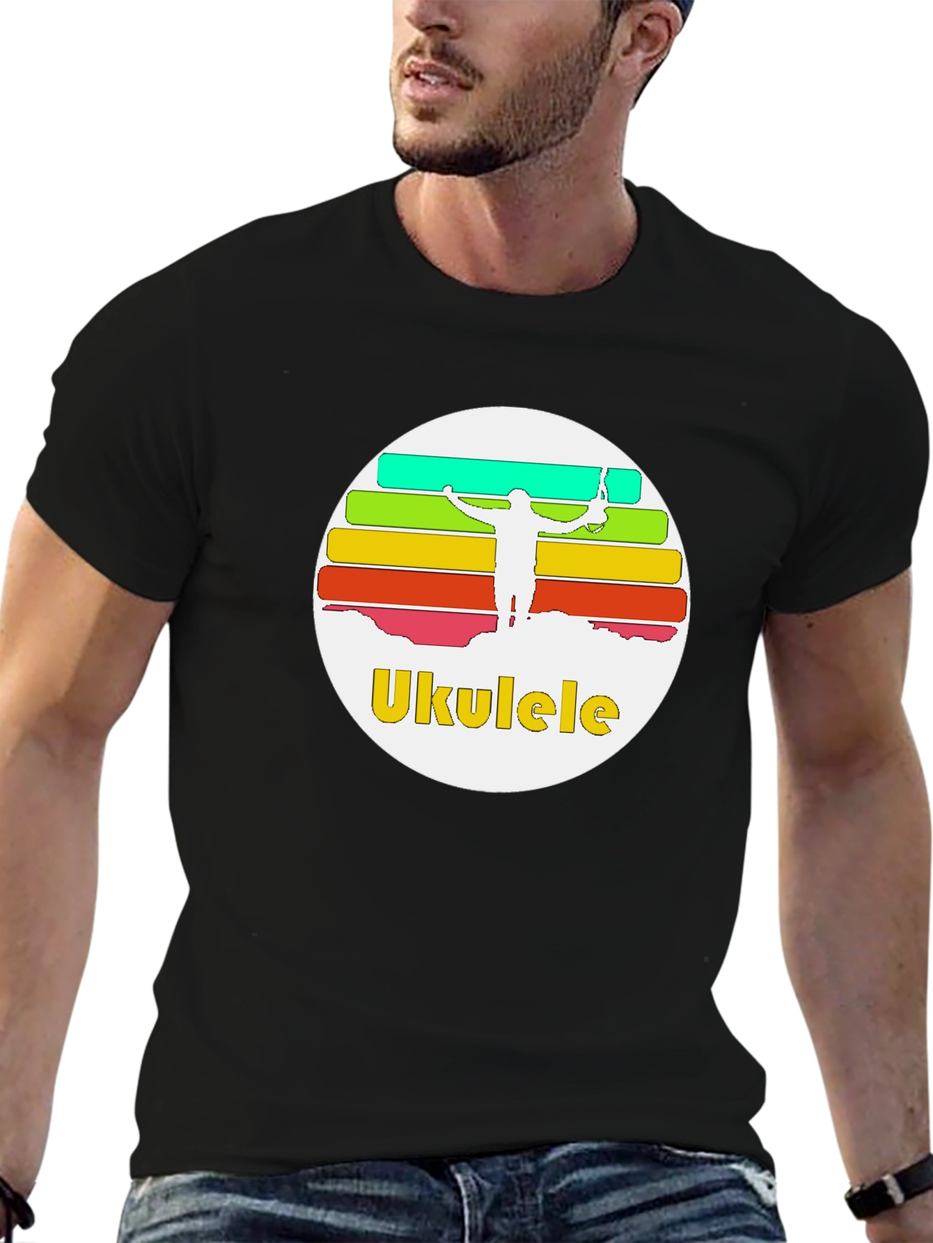 Ukulele Sunset T-Shirt - Retro Style Black Tee