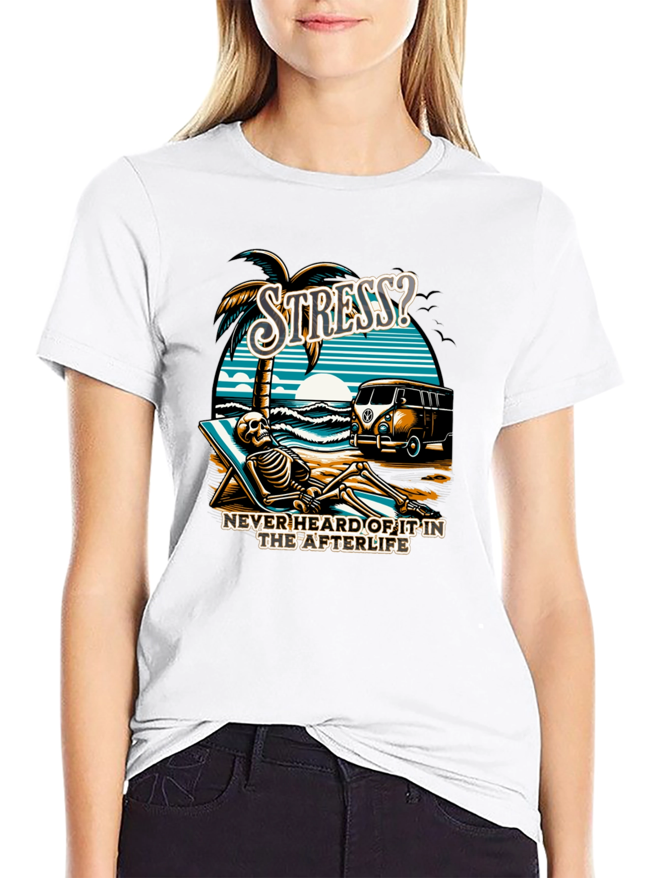 Stress? Afterlife T-Shirt - Beach Skeleton Relaxation