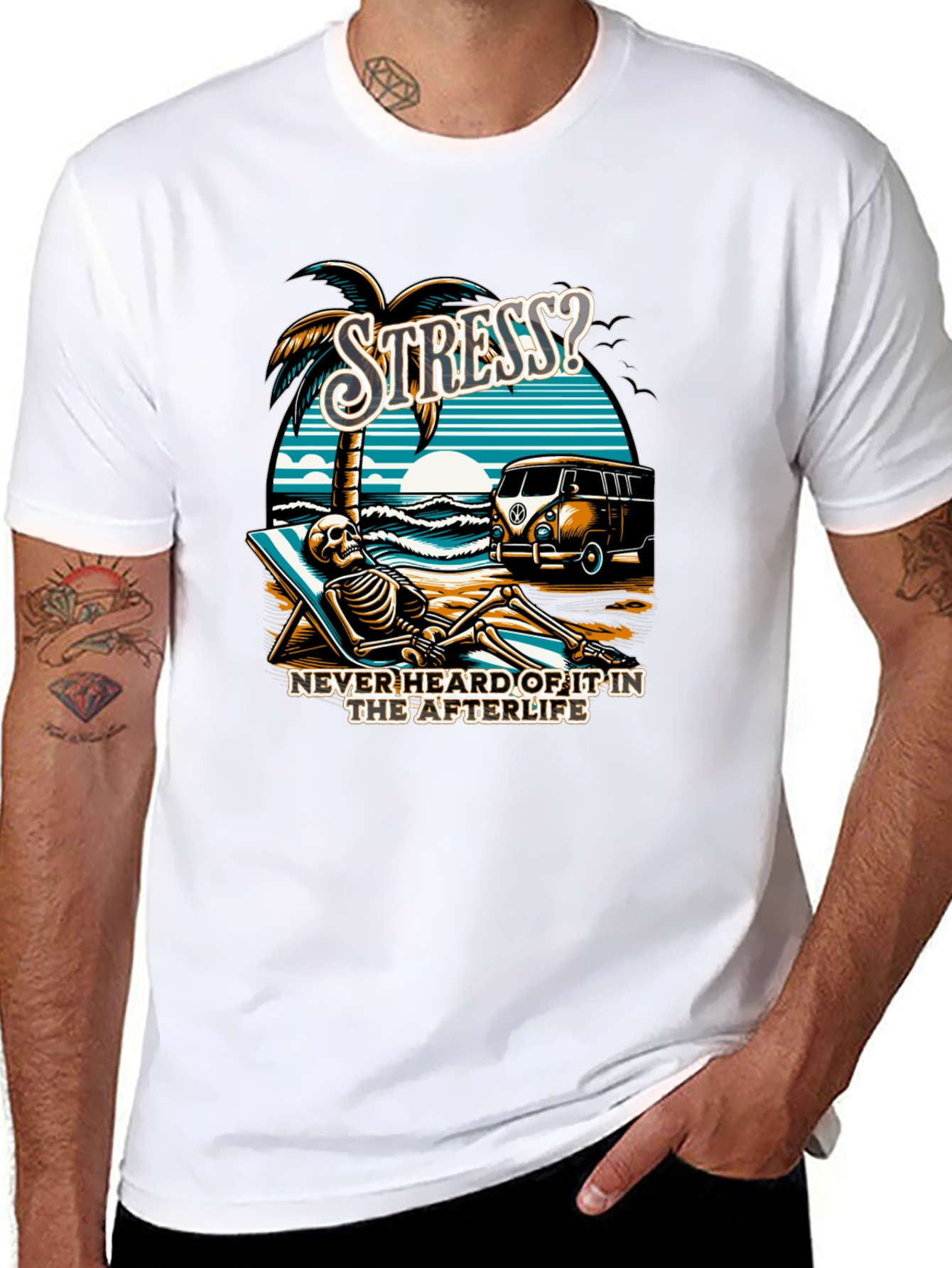 Stress? Afterlife T-Shirt - Beach Skeleton Relaxation