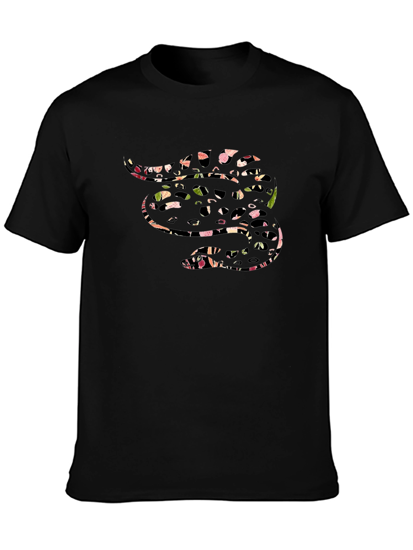Abstract Snake Graphic Black T-Shirt