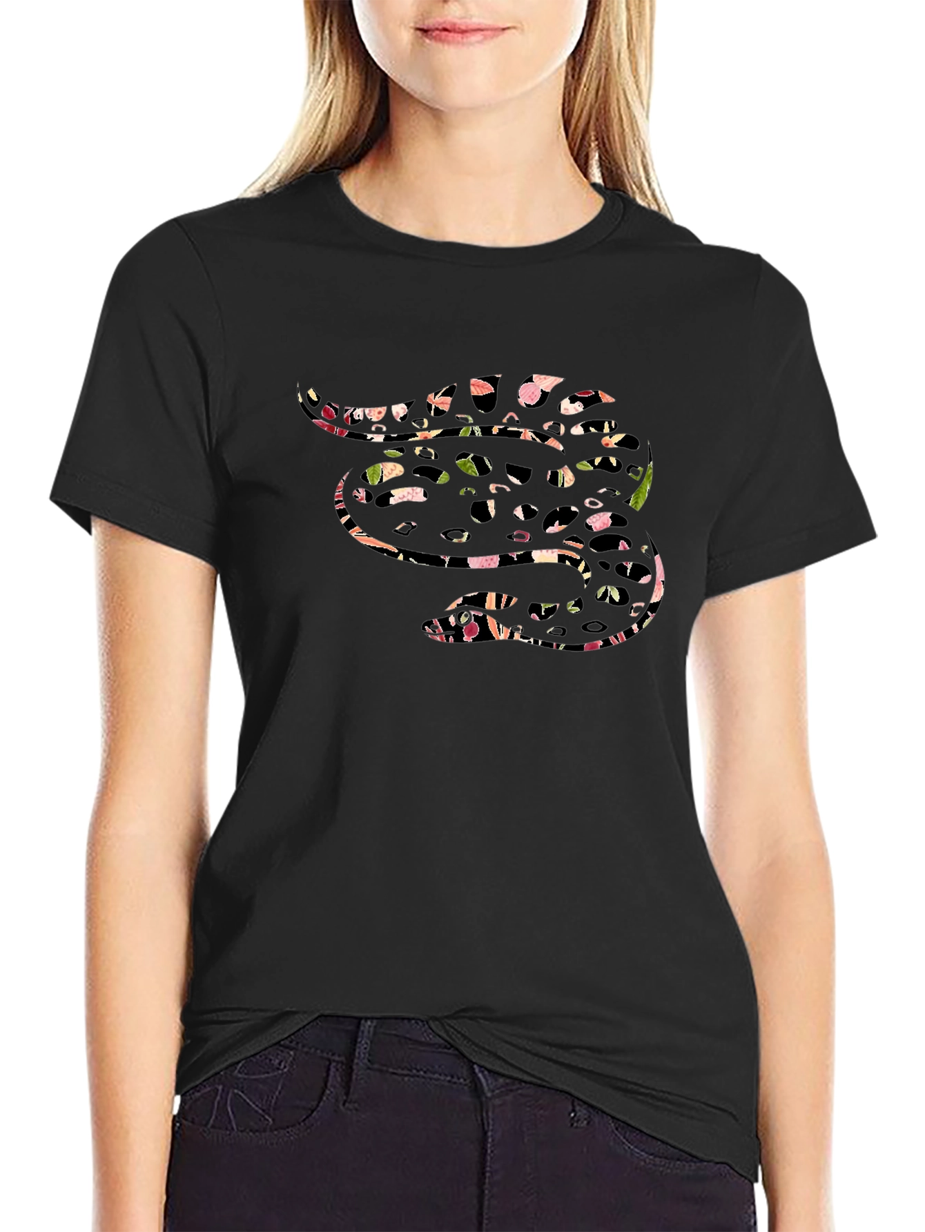 Abstract Snake Graphic Black T-Shirt