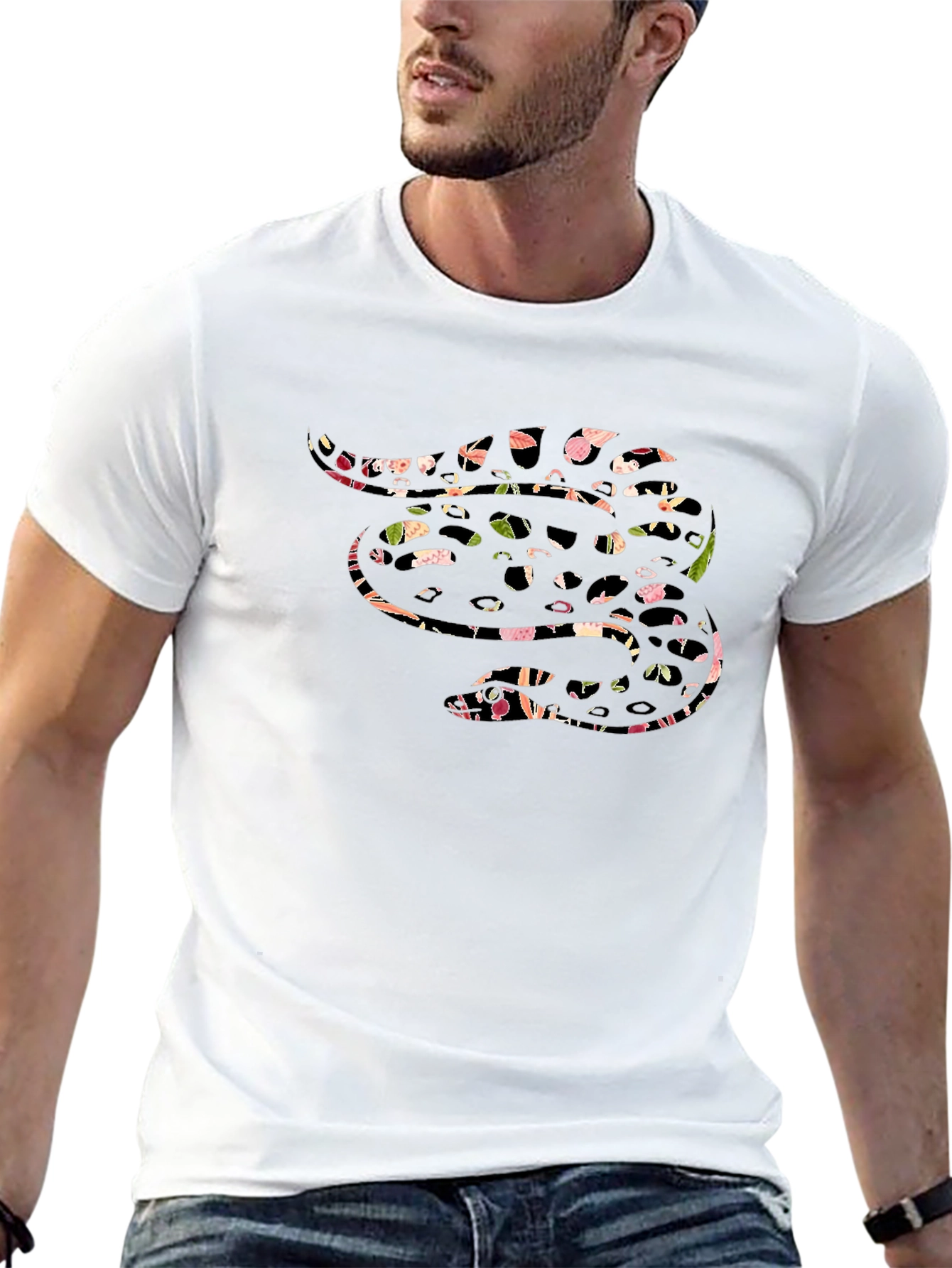 Abstract Snake Graphic Black T-Shirt