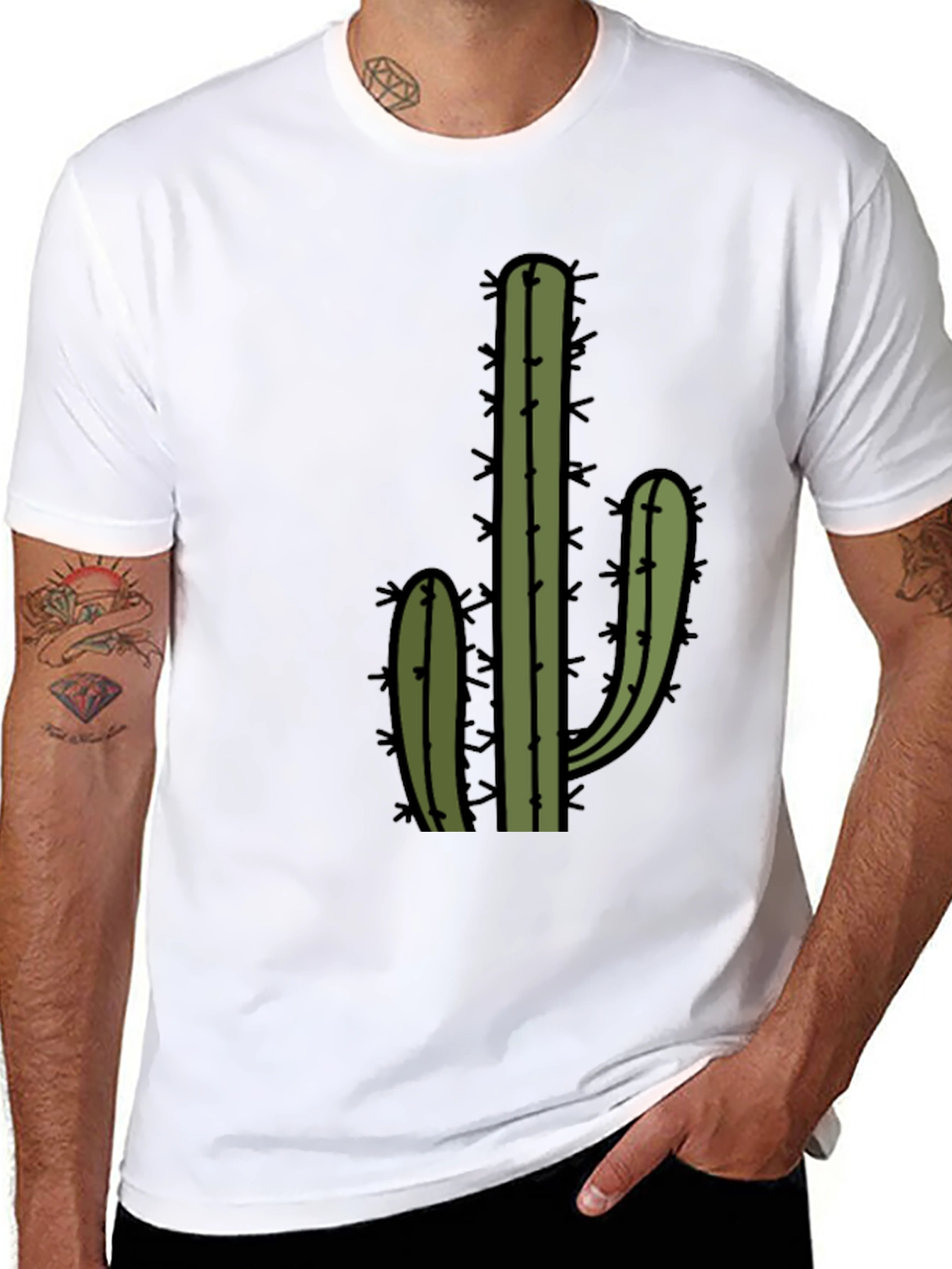 Cactus Graphic Tee - Black Cotton Blend Casual Wear