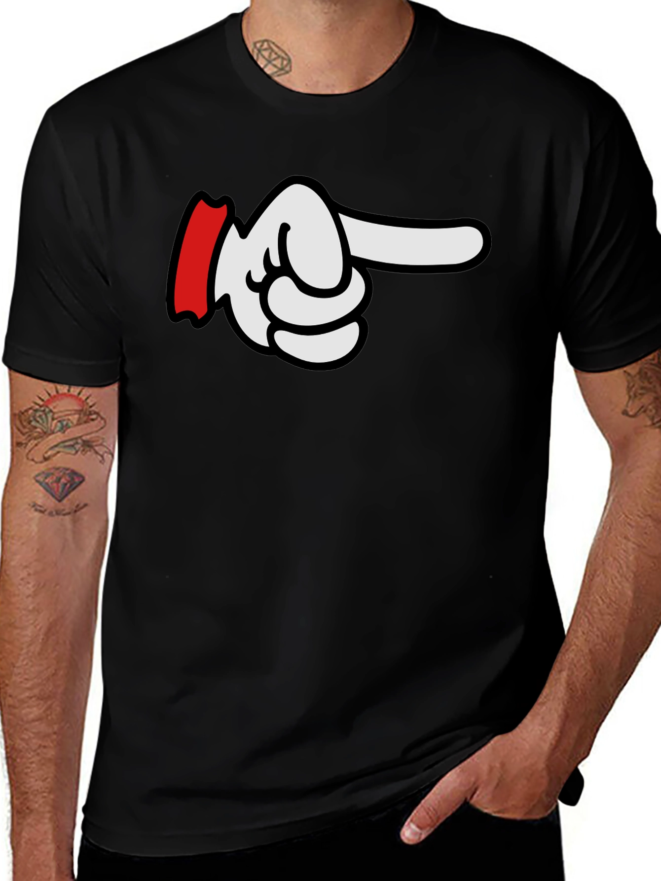 Cartoon Pointing Hand T-Shirt - Classic Black Tee