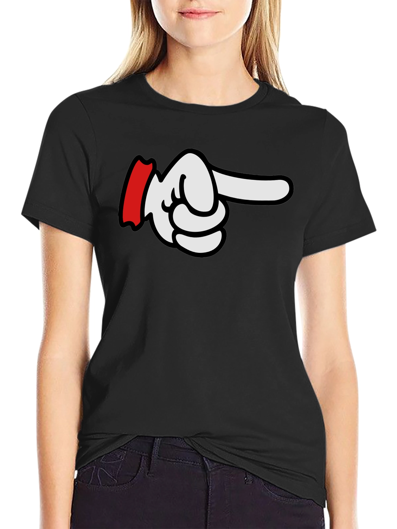 Cartoon Pointing Hand T-Shirt - Classic Black Tee