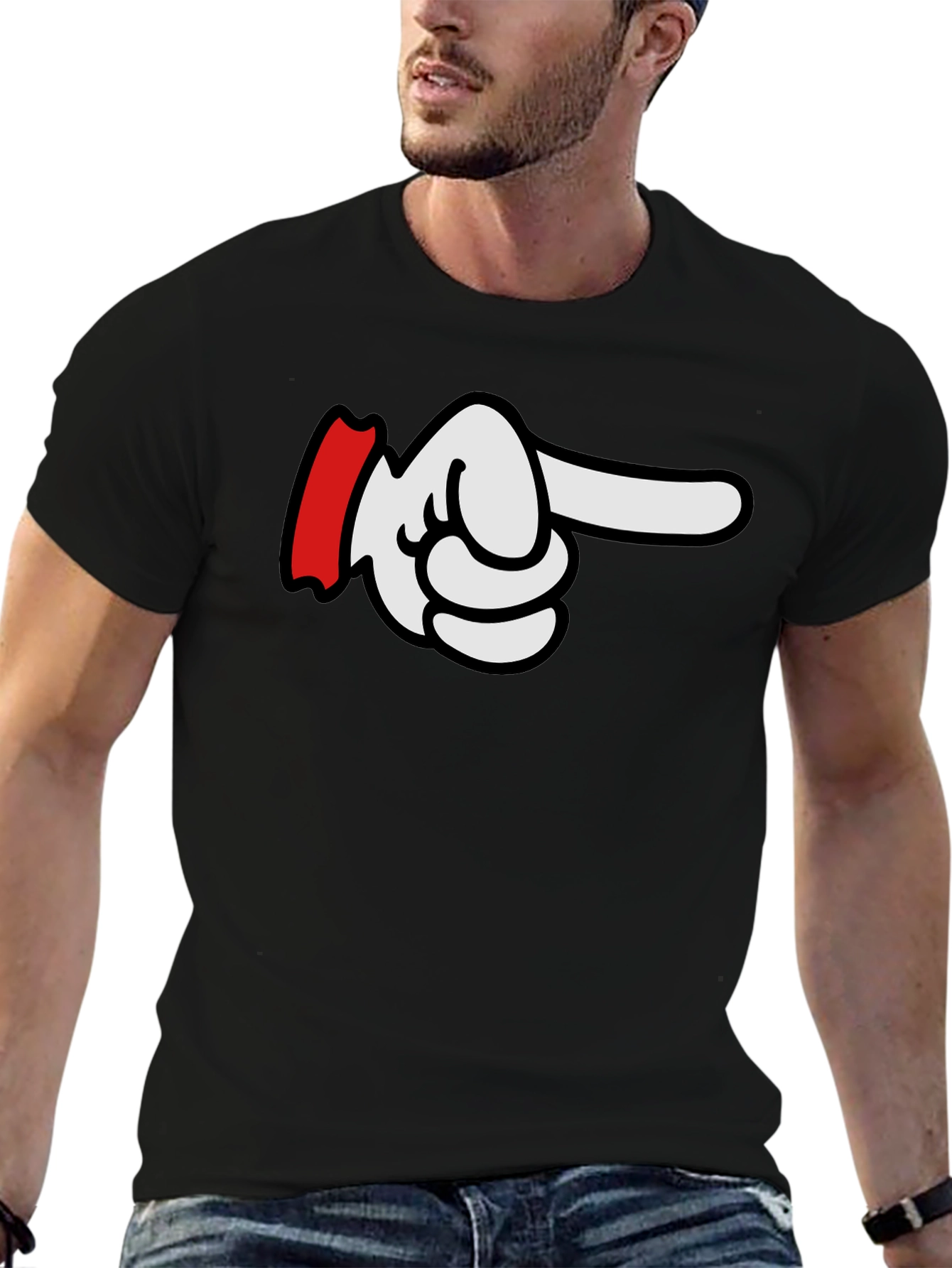 Cartoon Pointing Hand T-Shirt - Classic Black Tee