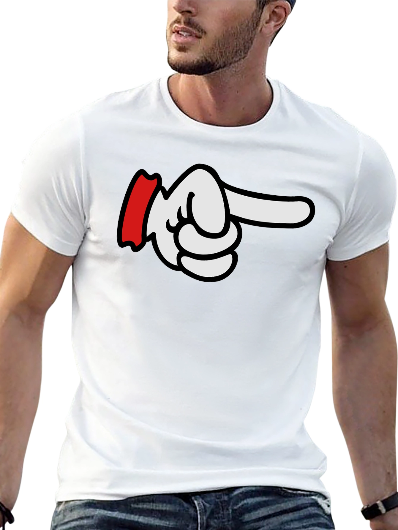 Cartoon Pointing Hand T-Shirt - Classic Black Tee