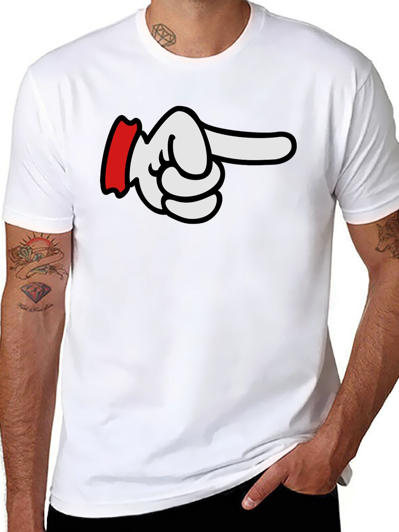 Cartoon Pointing Hand T-Shirt - Classic Black Tee