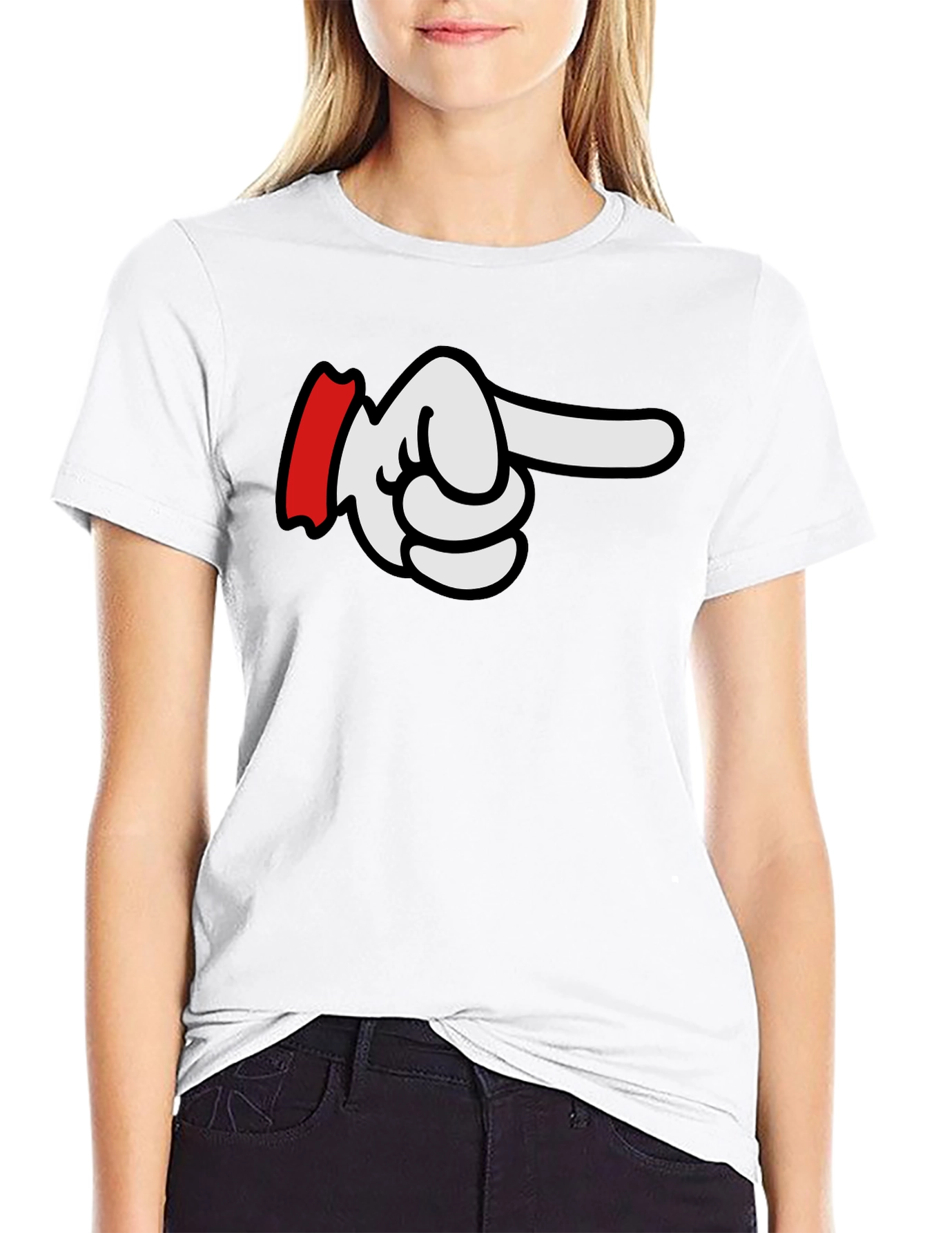 Cartoon Pointing Hand T-Shirt - Classic Black Tee