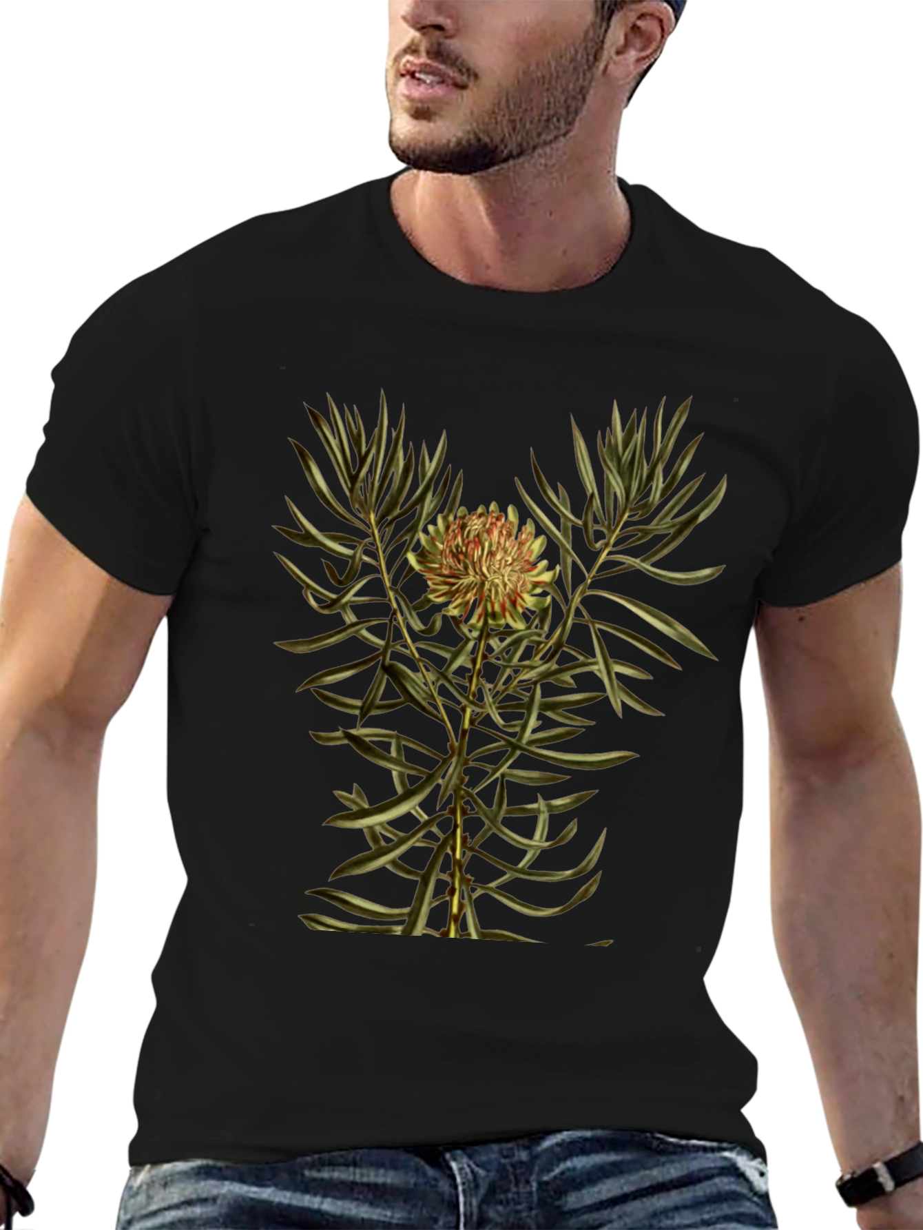 Botanical Print Black T-Shirt