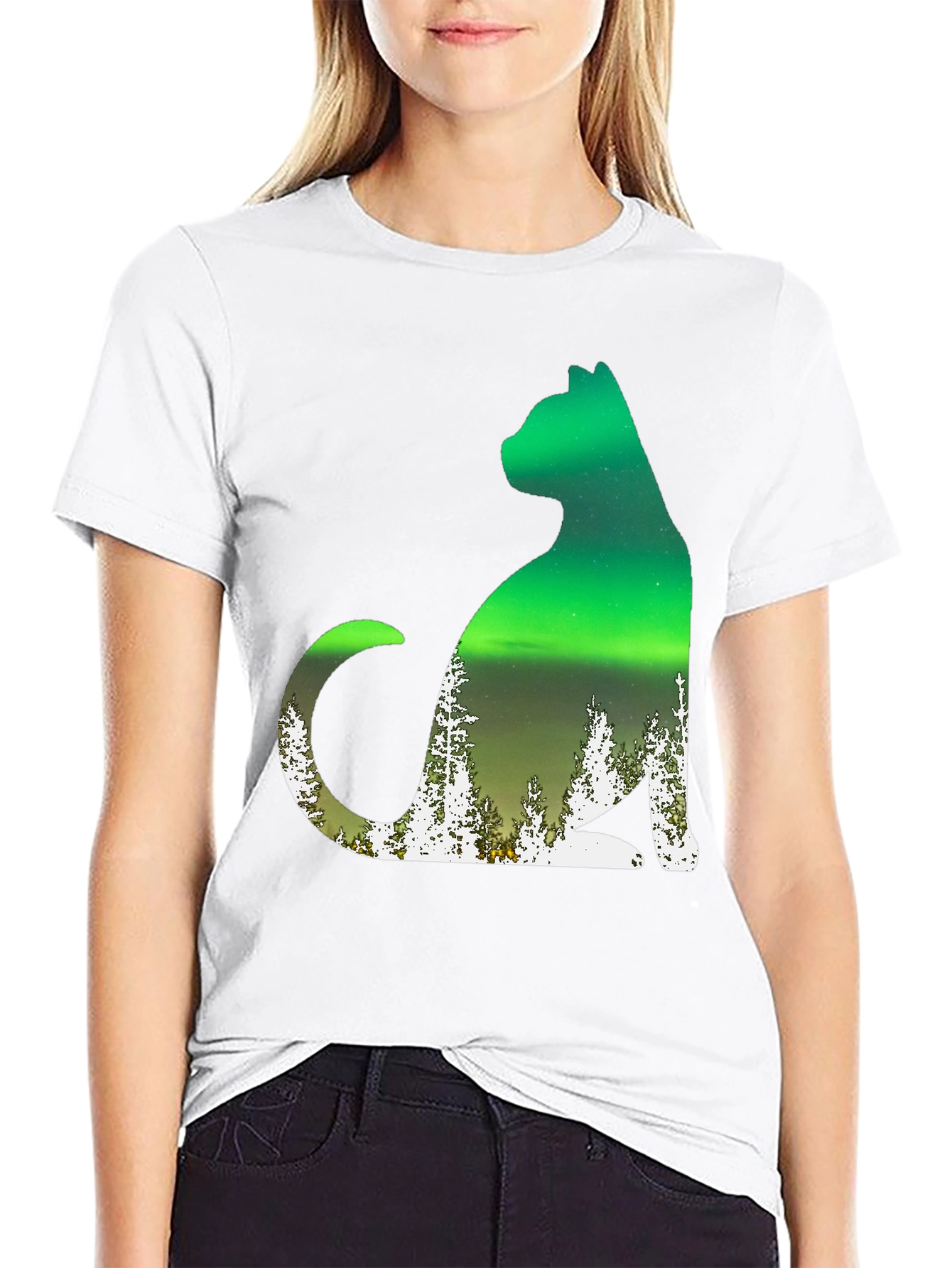 Aurora Cat Graphic Tee - Black