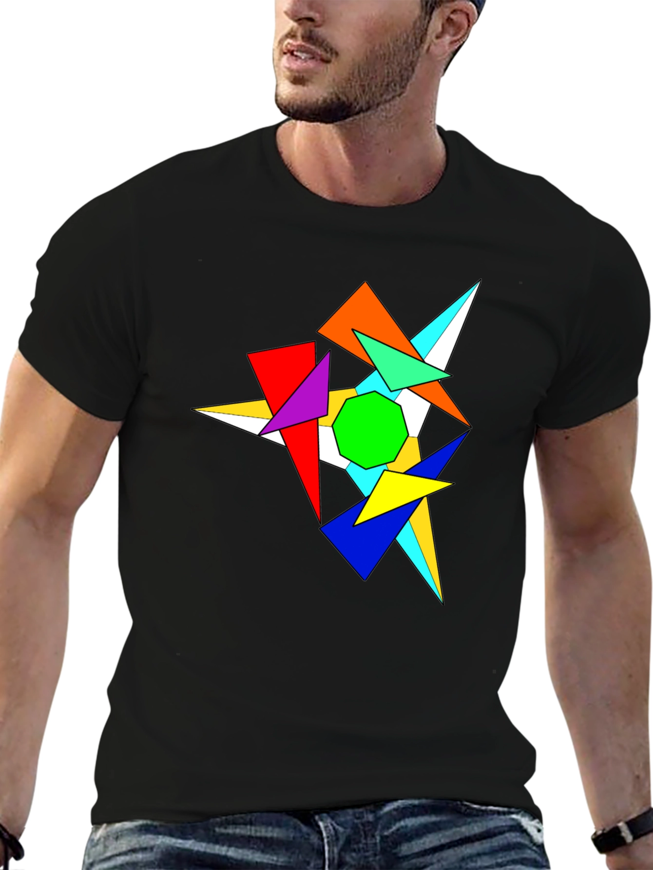 Abstract Geometric Graphic Print Black T-Shirt
