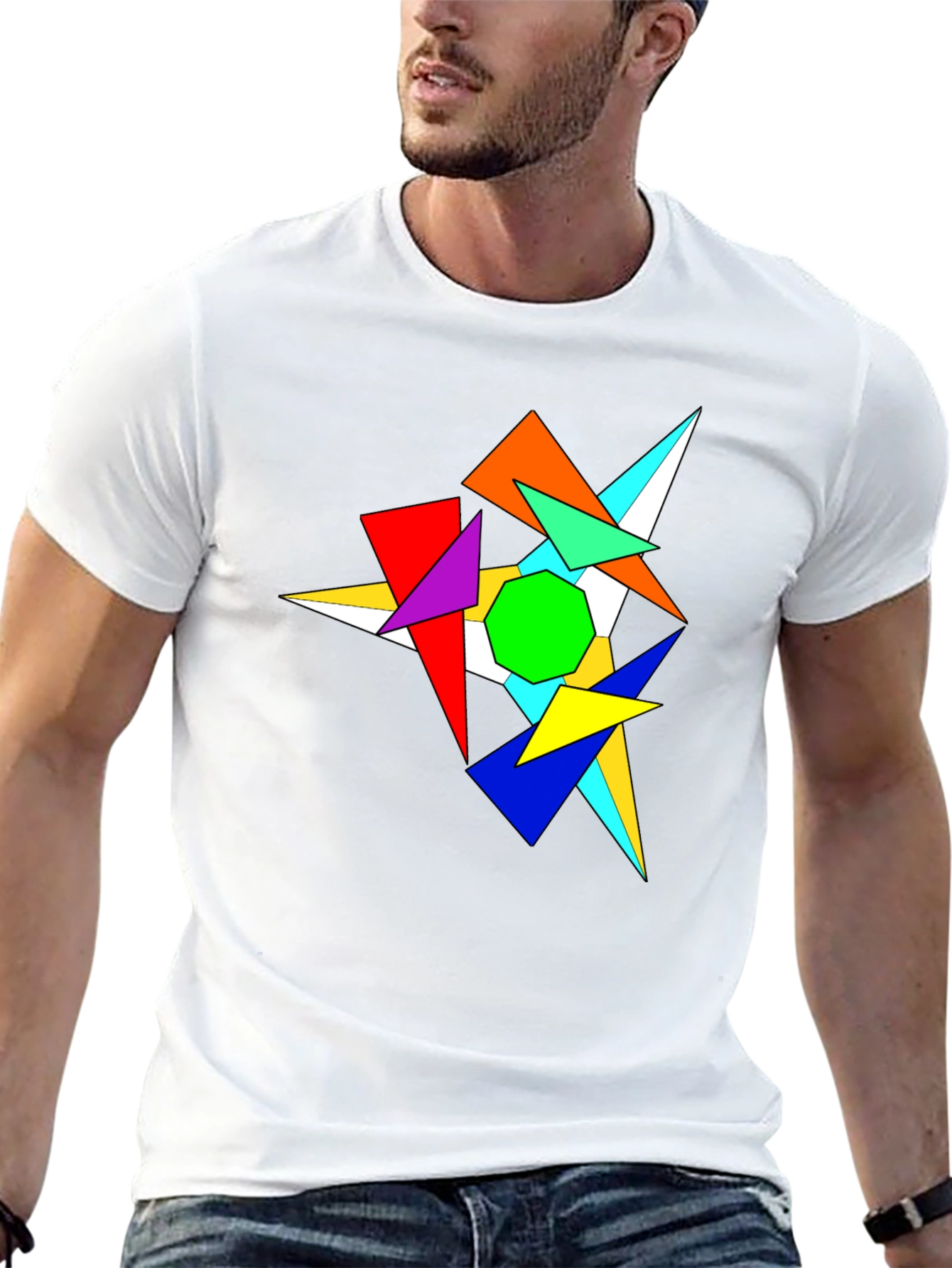 Abstract Geometric Graphic Print Black T-Shirt