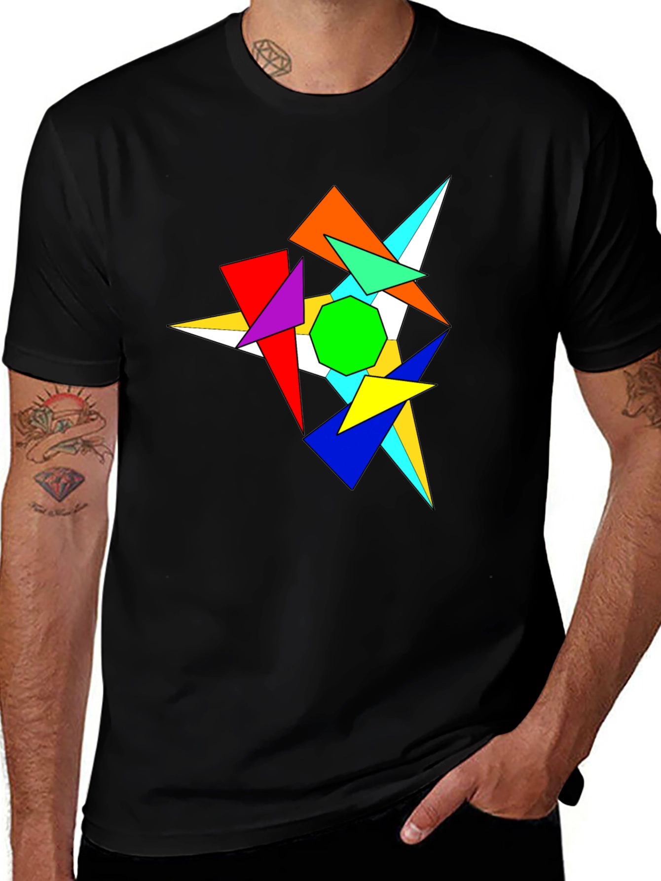 Abstract Geometric Graphic Print Black T-Shirt