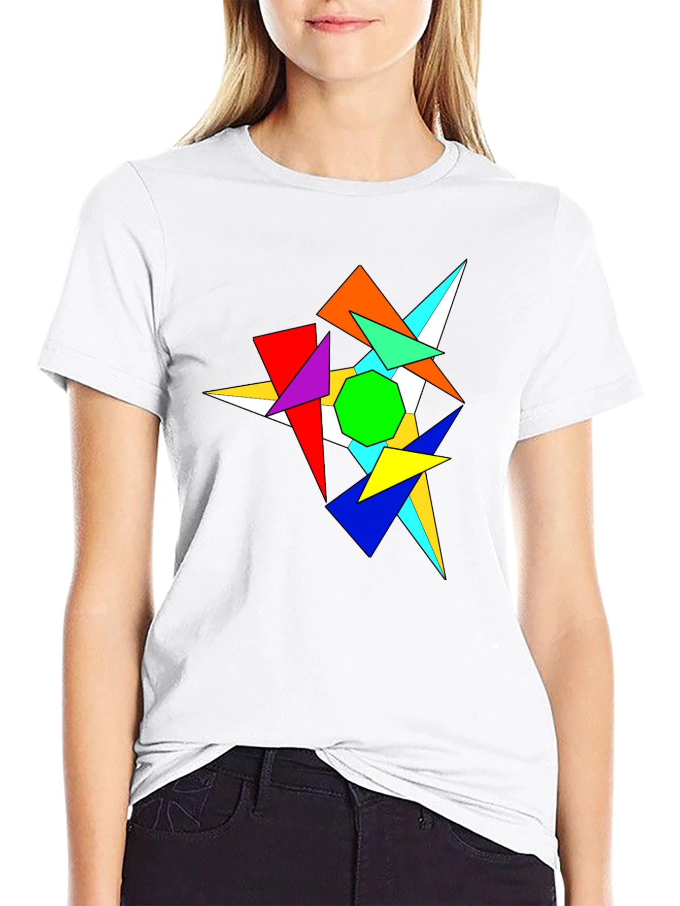 Abstract Geometric Graphic Print Black T-Shirt