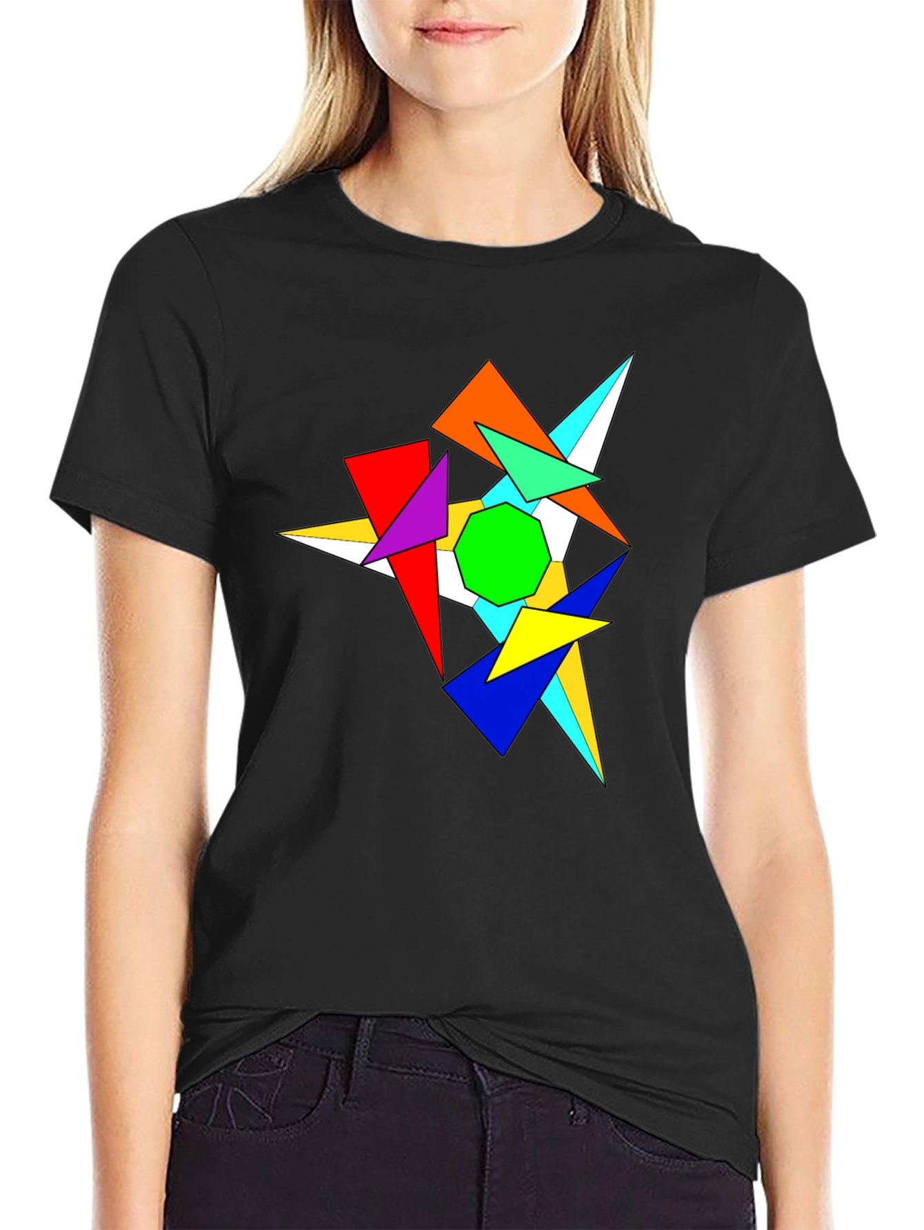 Abstract Geometric Graphic Print Black T-Shirt