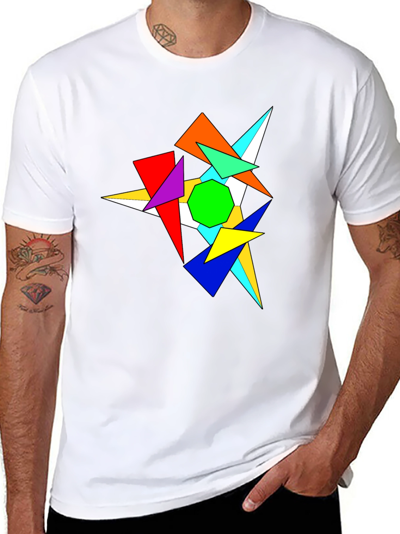 Abstract Geometric Graphic Print Black T-Shirt