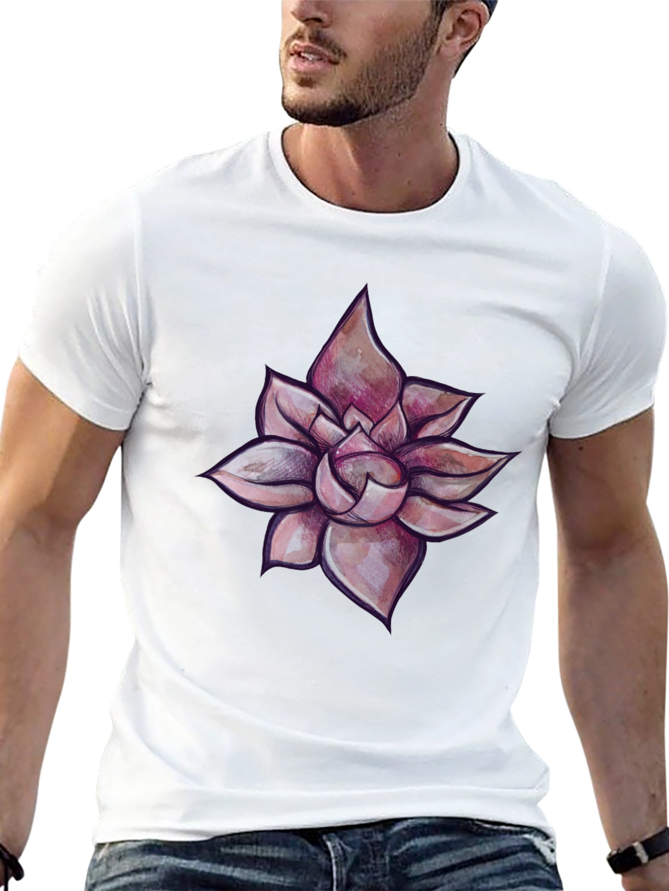 Black T-Shirt with Succulent Design