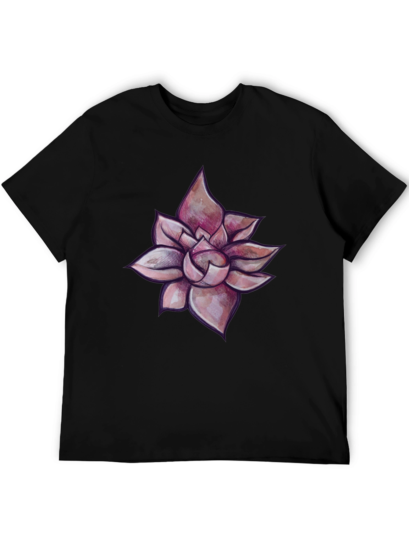 Black T-Shirt with Succulent Design
