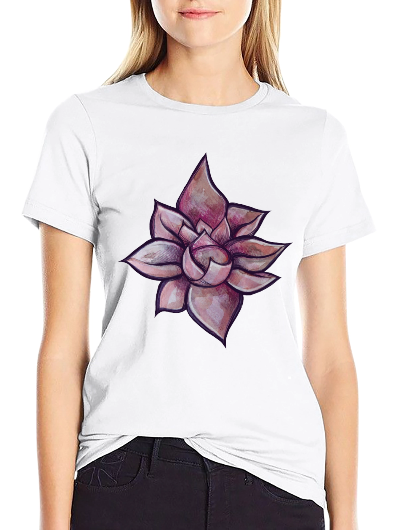 Black T-Shirt with Succulent Design