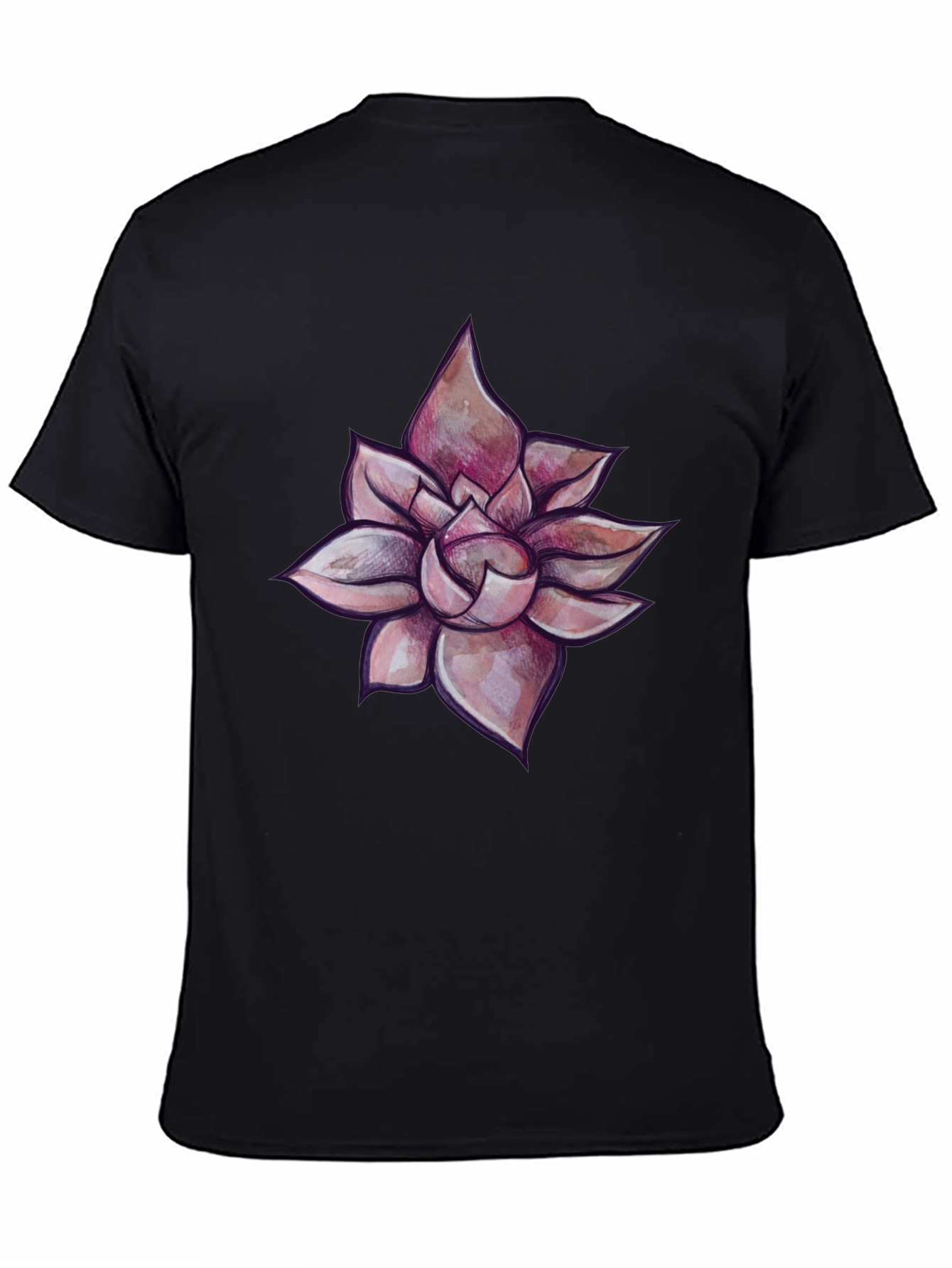 Black T-Shirt with Succulent Design