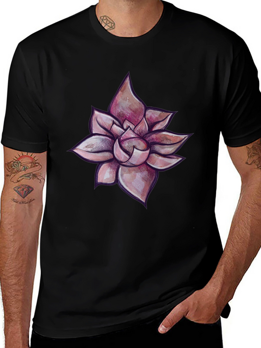 Black T-Shirt with Succulent Design