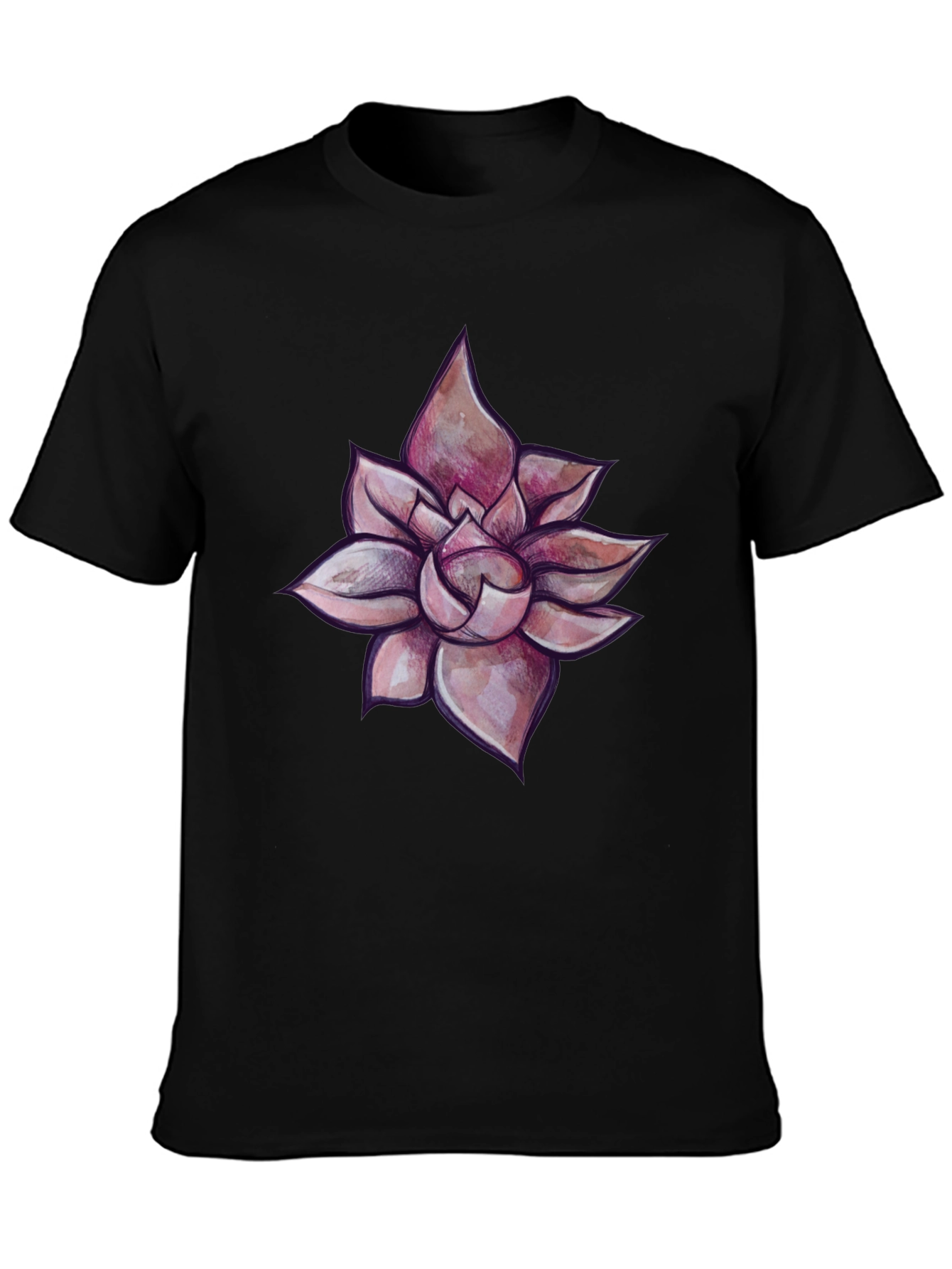 Black T-Shirt with Succulent Design