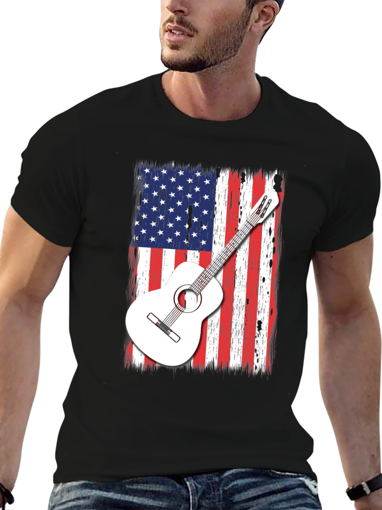 USA Flag Guitar Graphic T-Shirt