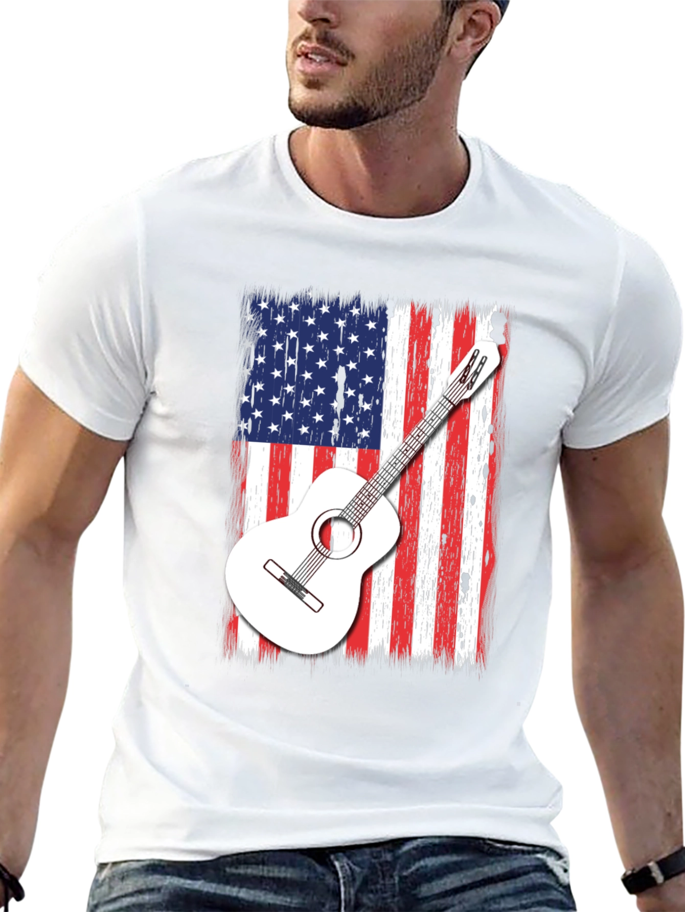 USA Flag Guitar Graphic T-Shirt