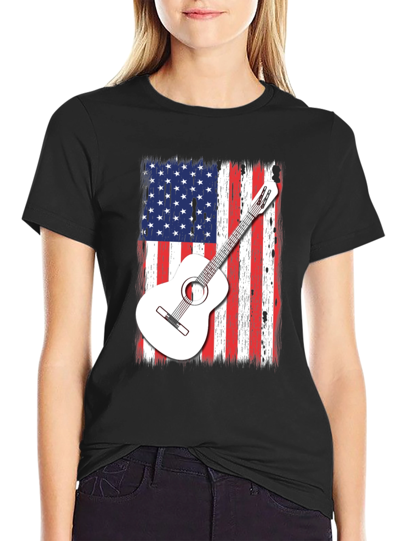 USA Flag Guitar Graphic T-Shirt