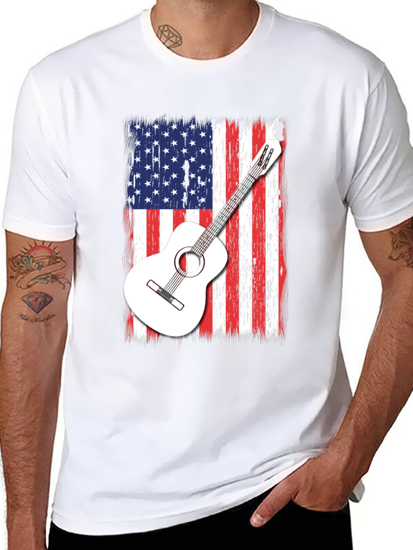 USA Flag Guitar Graphic T-Shirt