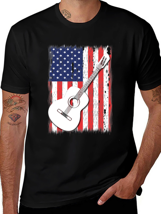 USA Flag Guitar Graphic T-Shirt