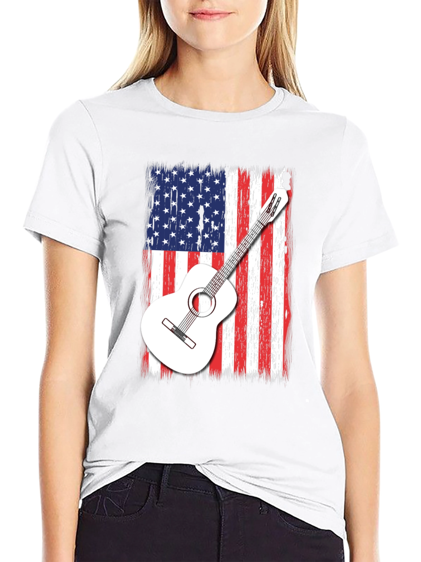 USA Flag Guitar Graphic T-Shirt