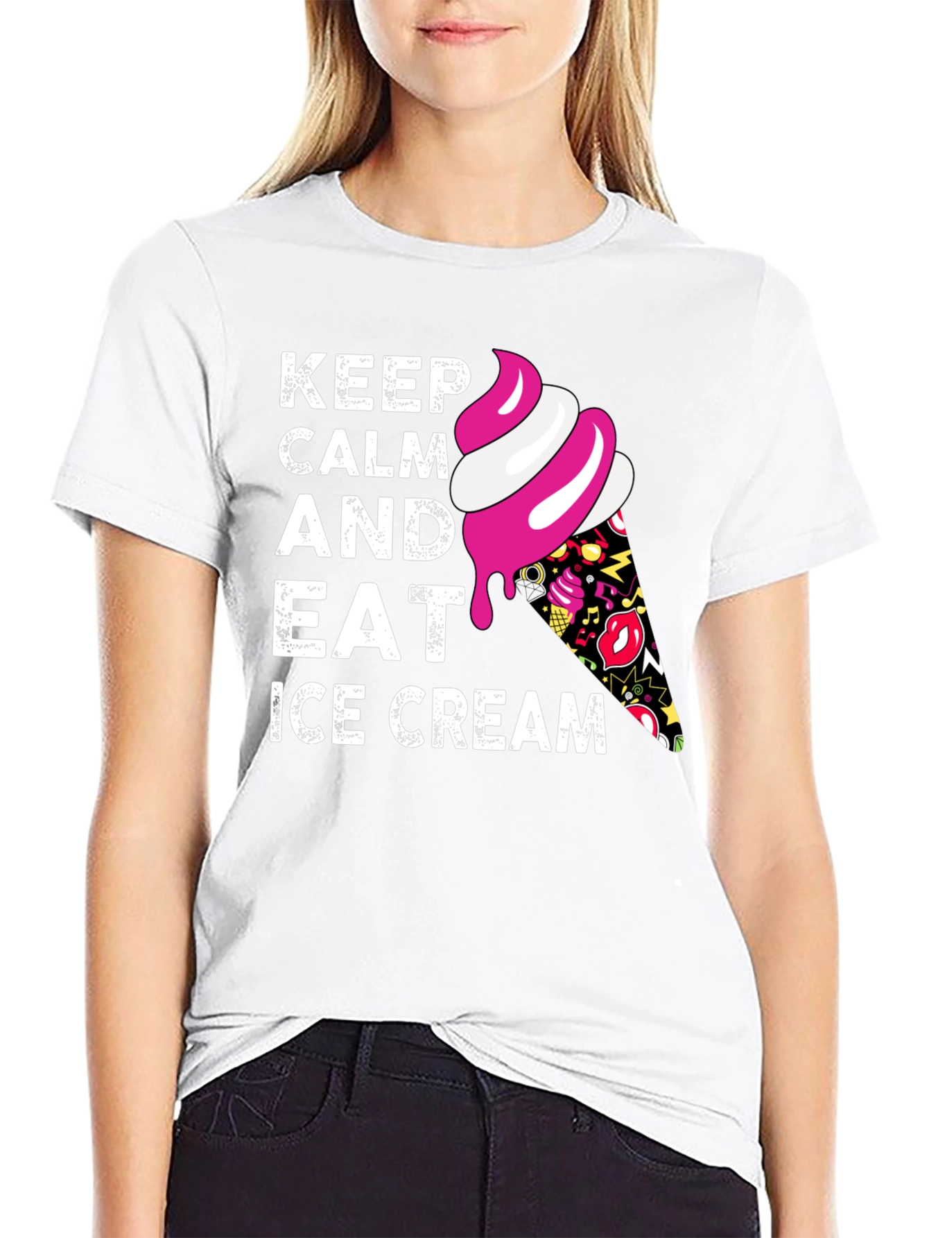 Keep Calm and Eat Ice Cream Black T-Shirt