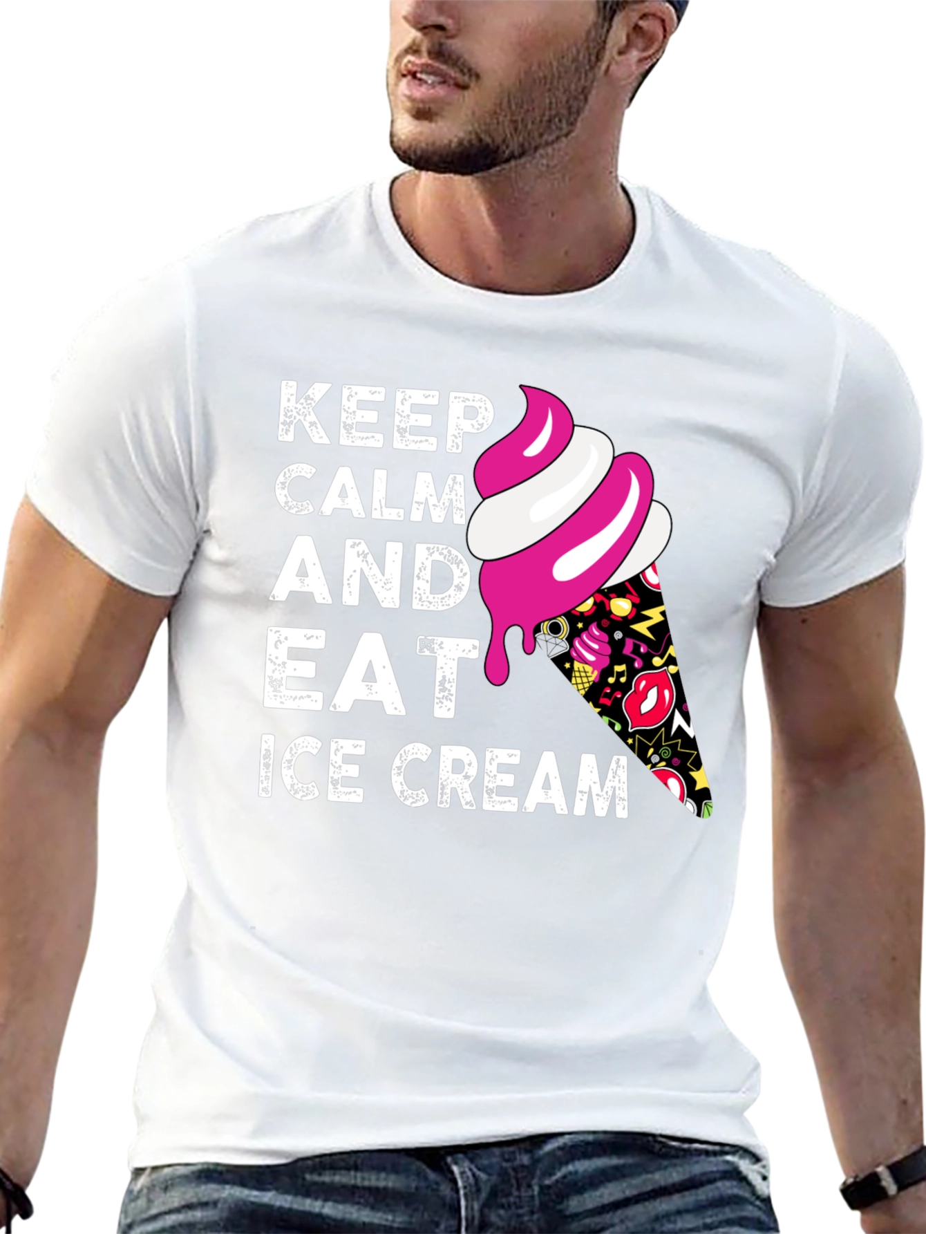Keep Calm and Eat Ice Cream Black T-Shirt