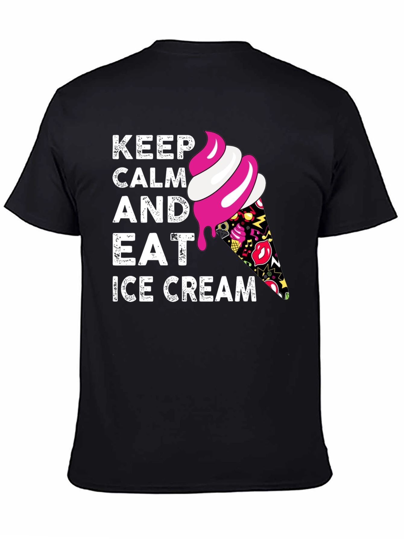 Keep Calm and Eat Ice Cream Black T-Shirt