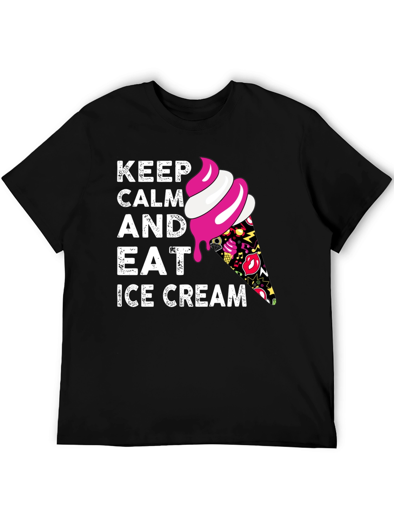 Keep Calm and Eat Ice Cream Black T-Shirt