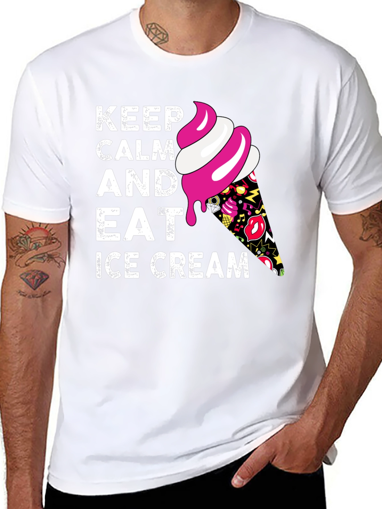 Keep Calm and Eat Ice Cream Black T-Shirt