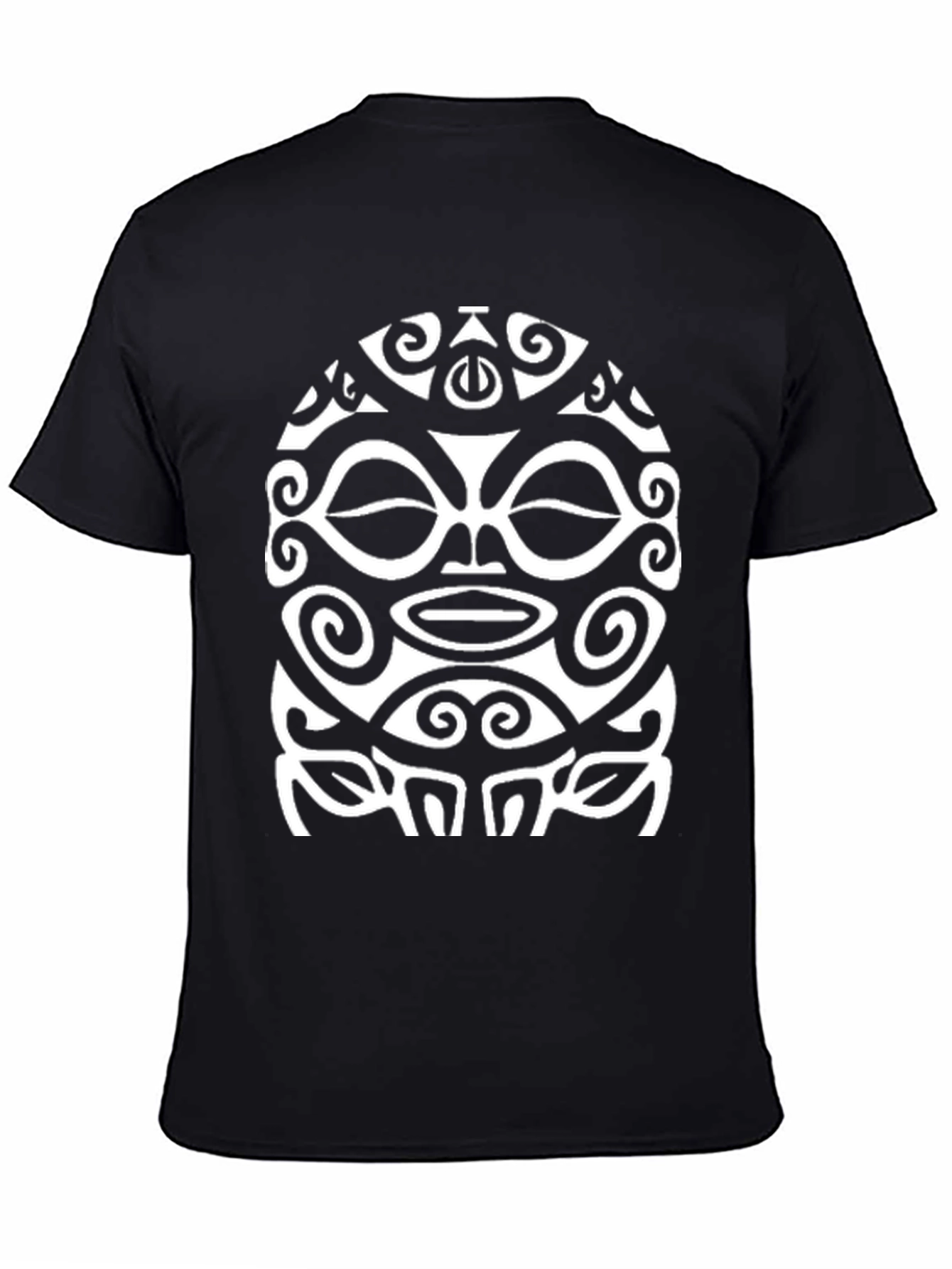 Tribal Mask Graphic Tee - Black Cotton Shirt