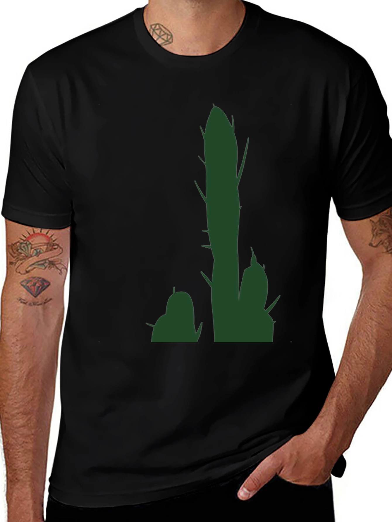 Cactus Graphic Tee - Trendy Mens Black T-Shirt