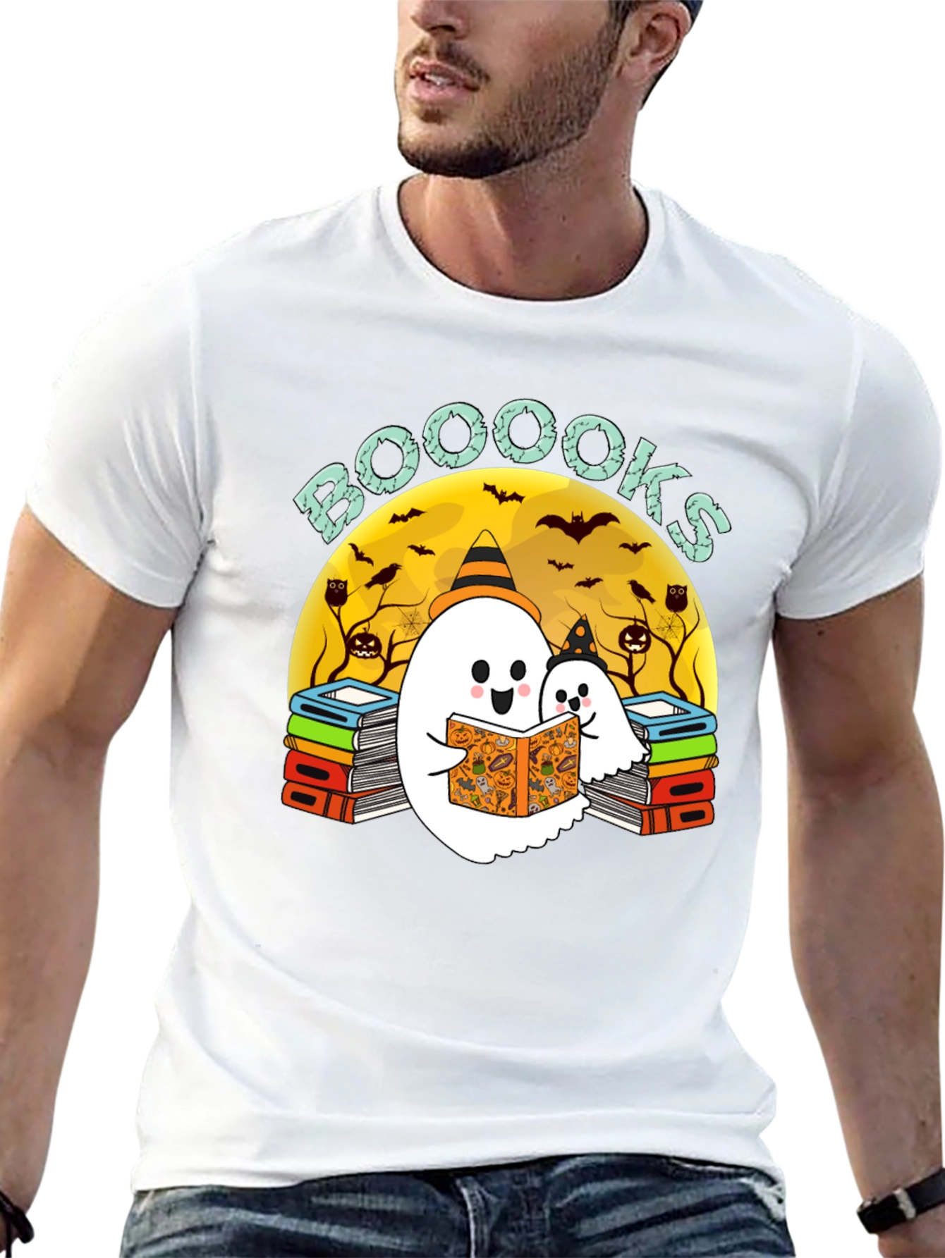 Booooks Halloween Ghost Reader T-Shirt